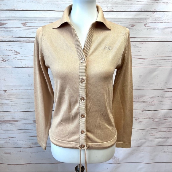 Vintage Givenchy GG Mid Century Mod MCM Track Polo Jacket Cardigan Sweater - Picture 2 of 10